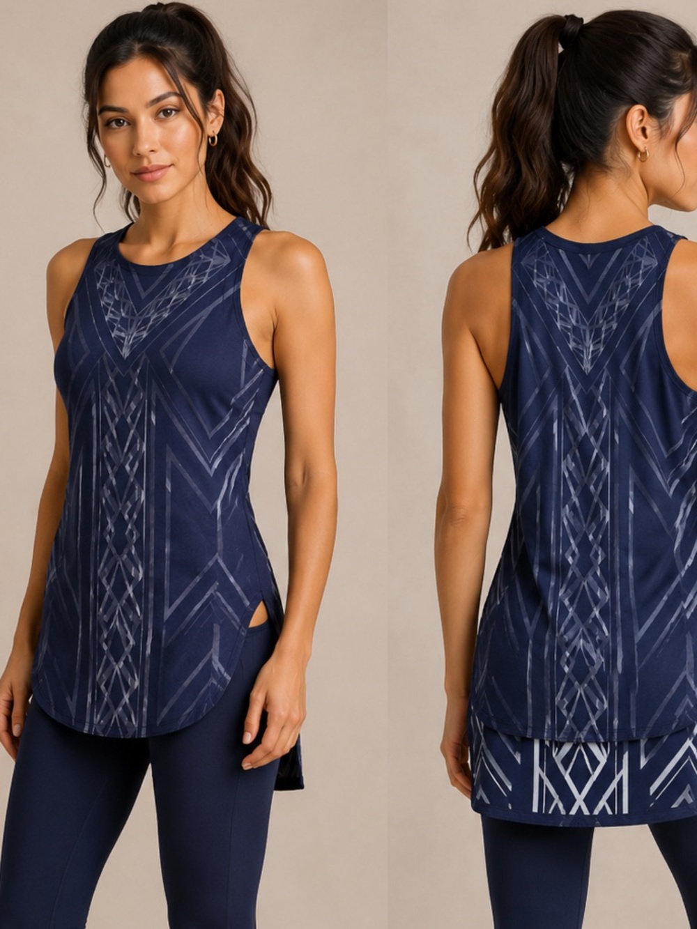 Navy Geometric Burnout Pattern Tank